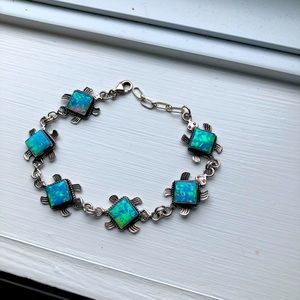 Ladies sterling silver blue opal turtle bracelet